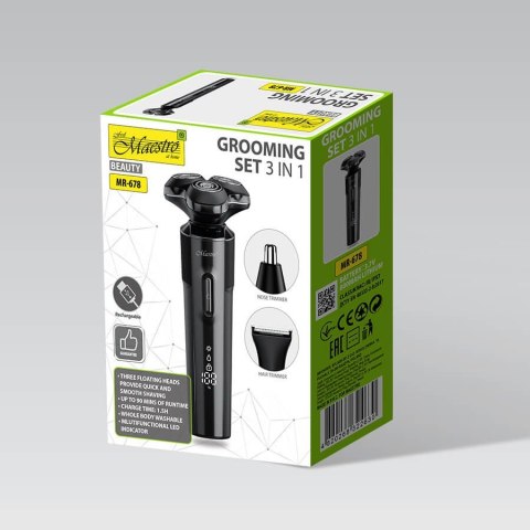 Golarka 3w1 trymer do brody włosów w nosie USB C zestaw MAESTRO MR-678