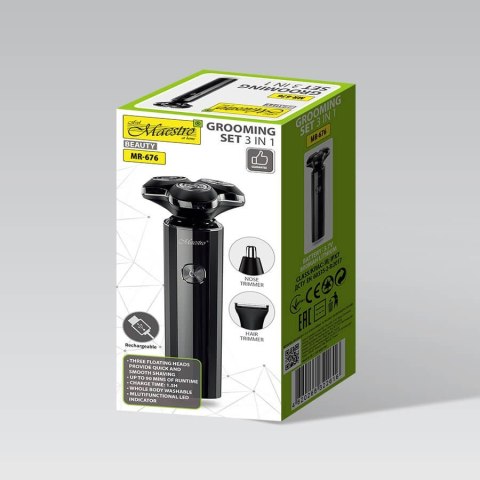 Golarka 3w1 trymer do nosa włosów do golenia USB C zestaw MAESTRO MR-676