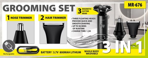 Golarka 3w1 trymer do nosa włosów do golenia USB C zestaw MAESTRO MR-676