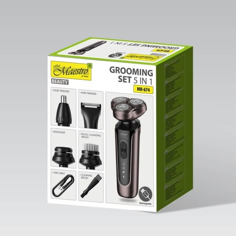 Golarka 5w1 trymer do nosa włosów do golenia USB C zestaw MAESTRO MR-674