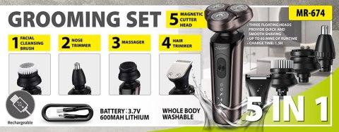 Golarka 5w1 trymer do nosa włosów do golenia USB C zestaw MAESTRO MR-674