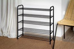Metalowa półka na buty obuwie regał stojak 5 poziomowa czarna 79.5x91x26cm BRUNBESTE BB-3545