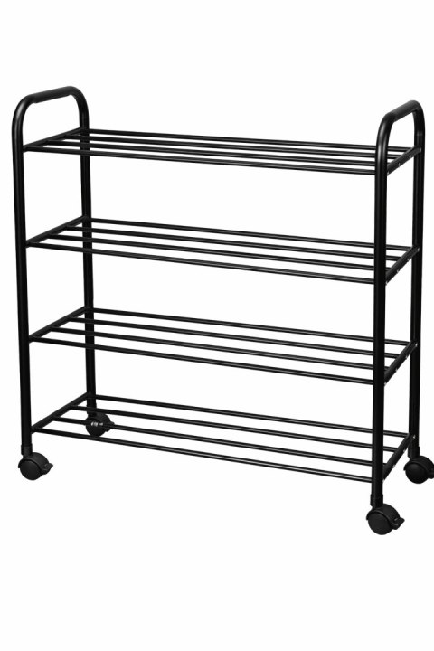 Metalowa półka na buty obuwie z kółkami 4 poziomy czarna 64x75x26.5cm BRUNBESTE BB-3554