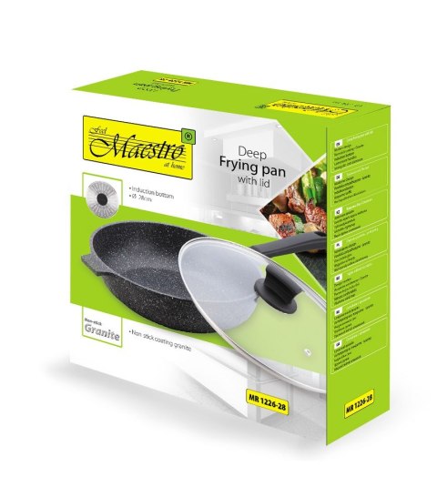 Patelnia głęboka granitowa z pokrywką indukcja gaz 28cm MAESTRO MR-1226-28