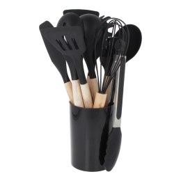 Przybory kuchenne silikonowe drewniane ze stojakiem zestaw 12-ele BRUNBESTE BB-3462