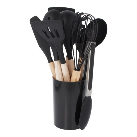 Przybory kuchenne silikonowe drewniane ze stojakiem zestaw 12-ele BRUNBESTE BB-3462