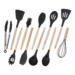 Przybory kuchenne silikonowe drewniane ze stojakiem zestaw 12-ele BRUNBESTE BB-3462