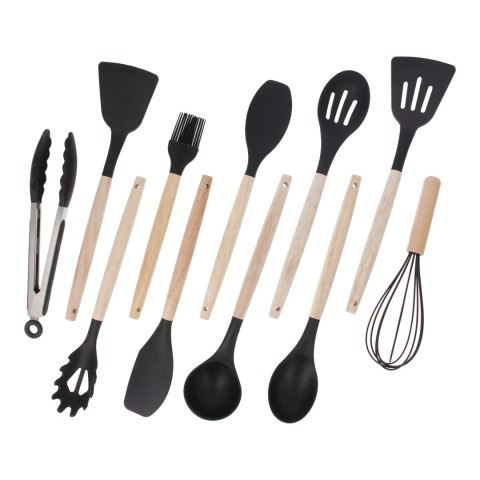Przybory kuchenne silikonowe drewniane ze stojakiem zestaw 12-ele BRUNBESTE BB-3462