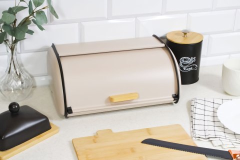 Chlebak metalowy pojemnik na chleb pieczywo bułki 35x24x14.5cm beżowy BRUNBESTE BB-7703