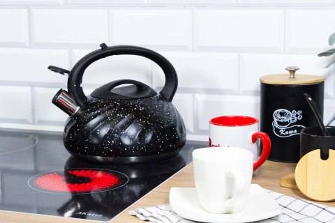 Czajnik stalowy z gwizdkiem duży 3L indukcja gaz czarny marmurek BRUNBESTE BB-2427