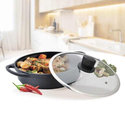 Garnek niski płaski z pokrywką 28cm 3.8L czarny MAESTRO MR-4328-S