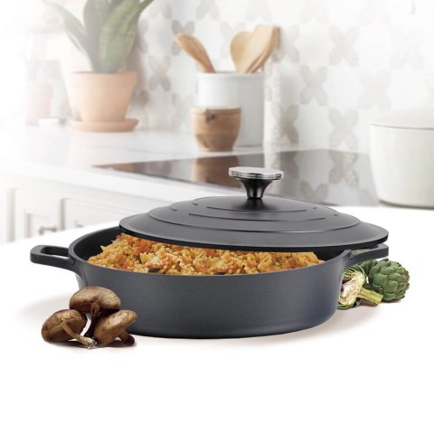 Garnek niski płaski z pokrywką 28cm 4.0L czarny MAESTRO MR-4528-S