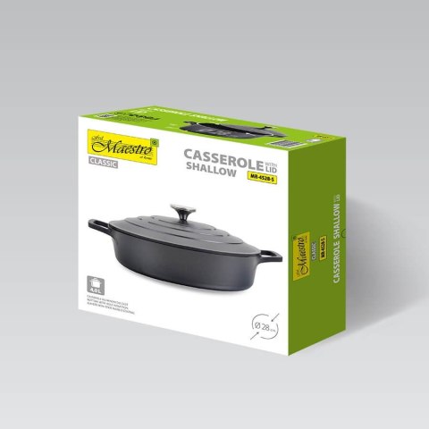 Garnek niski płaski z pokrywką 28cm 4.0L czarny MAESTRO MR-4528-S