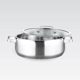 Garnek stalowy niski płaski z pokrywką na indukcję gaz 22cm 2.0L MAESTRO MR-3514-22