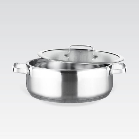 Garnek stalowy niski płaski z pokrywką na indukcję gaz 22cm 2.0L MAESTRO MR-3514-22
