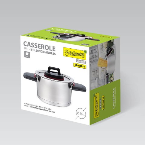 Garnek stalowy z pokrywką na indukcję gaz 16cm 1.6L MAESTRO MR-3530-16