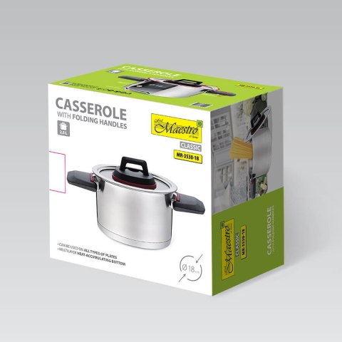 Garnek stalowy z pokrywką na indukcję gaz 18cm 2.3L MAESTRO MR-3530-18