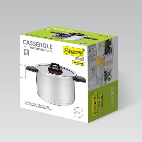 Garnek stalowy z pokrywką na indukcję gaz 24cm 5.5L MAESTRO MR-3530-24