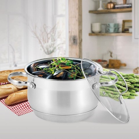 Garnek stalowy z pokrywką na indukcję gaz duży 26cm 8.2L MAESTRO MR-3512-26