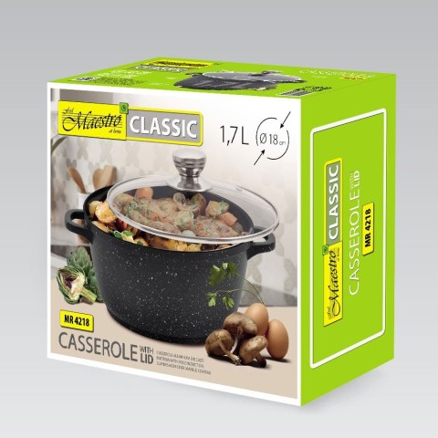 Garnek z pokrywką indukcja gaz 18cm 1.7L czarny marmurek MAESTRO MR-4218