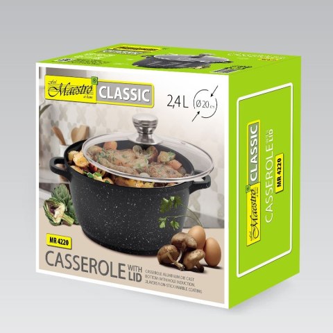 Garnek z pokrywką indukcja gaz 20cm 2.4L czarny marmurek MAESTRO MR-4220