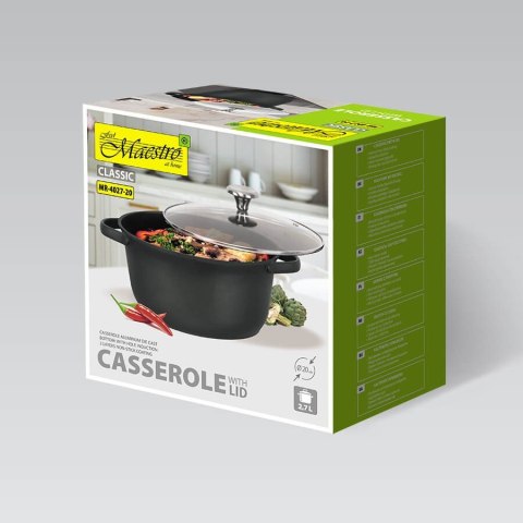 Garnek z pokrywką indukcja gaz 20cm 2.7L czarny MAESTRO MR-4027-20