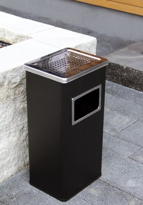Popielnica z koszem na śmieci stojąca zewnętrzna DUŻA czarna 30L BRUNBESTE BB-2612