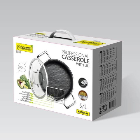 Profesjonalny garnek stalowy z pokrywką indukcja gaz 20cm 3.1L MAESTRO MR-3504-20
