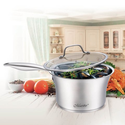 Rondel stalowy z pokrywką na indukcję gaz 16cm 1.25L MAESTRO MR-3505-16S