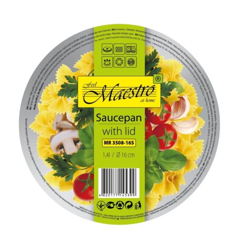 Rondel stalowy z pokrywką na indukcję gaz 16cm 1.4L MAESTRO MR-3508-16S