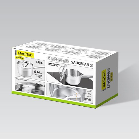Rondel stalowy z pokrywką na indukcję gaz 16cm 1.5L MAESTRO MR-3511-16S