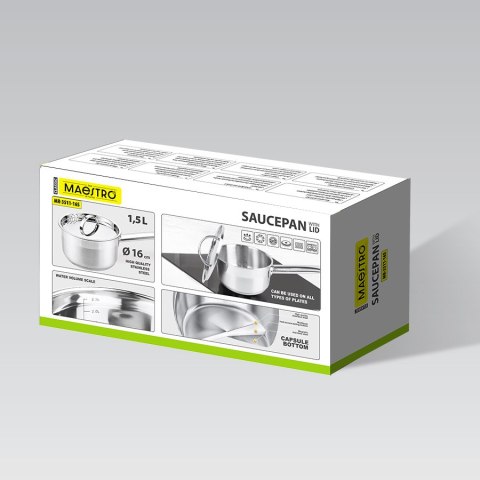Rondel stalowy z pokrywką na indukcję gaz 16cm 1.5L MAESTRO MR-3511-16S