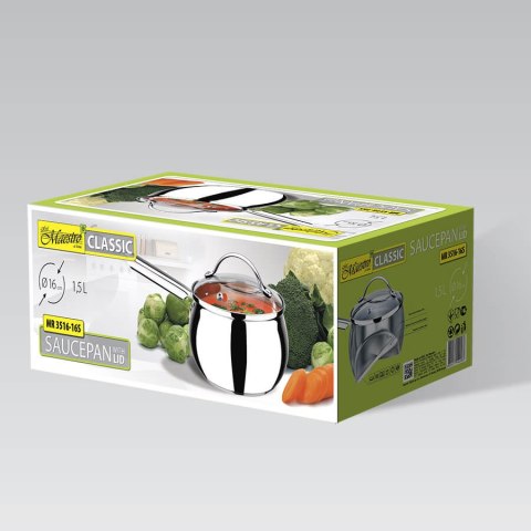 Rondel stalowy z pokrywką na indukcję gaz 16cm 1.5L MAESTRO MR-3516-16S