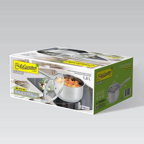 Rondel stalowy z pokrywką na indukcję gaz 16cm 1.8L MAESTRO MR-3519-16S