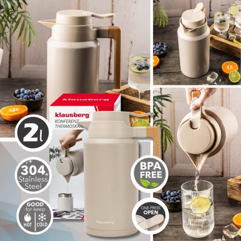Termos konferencyjny, 2.0L, nierdzewna 304, BPA-Free, beżowy, KLAUSBERG KB-9014
