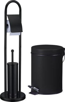 Zestaw łazienkowy szczotka do WC stojak na papier toaletowy kosz 3W1 czarny matowy BRUNBESTE BB-1138