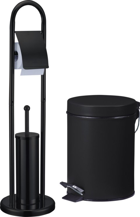 Zestaw łazienkowy szczotka do WC stojak na papier toaletowy kosz 3W1 czarny matowy BRUNBESTE BB-1138