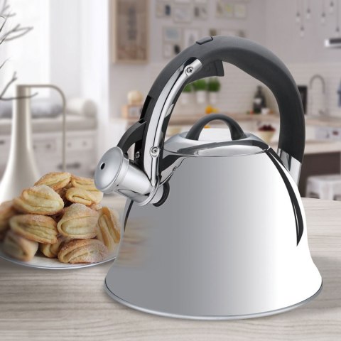 Czajnik stalowy z gwizdkiem na gaz indukcję 2.2L błyszczący MAESTRO MR-1320-S