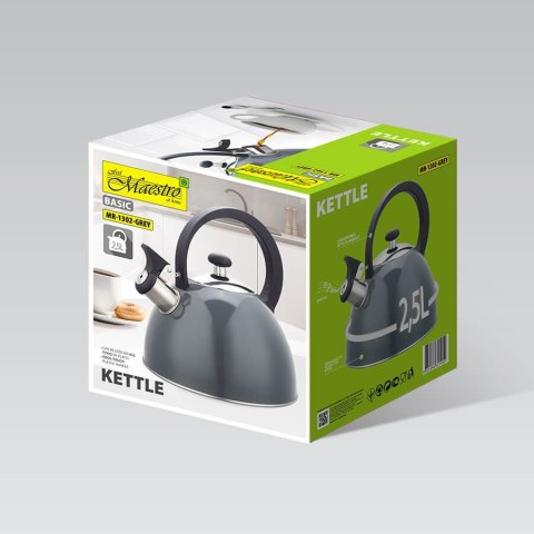 Czajnik stalowy z gwizdkiem na gaz indukcję 2.5L szary MAESTRO MR-1302-GREY