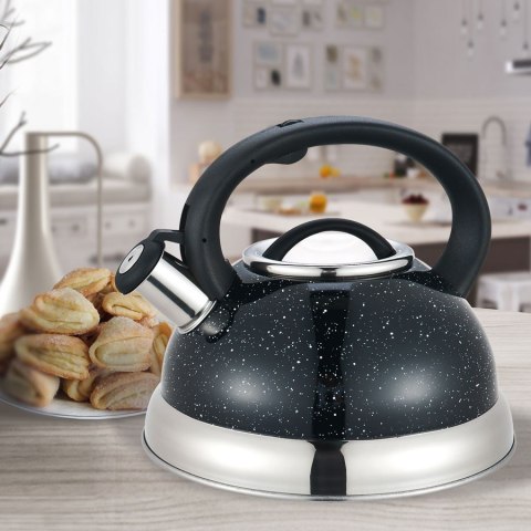 Czajnik stalowy z gwizdkiem na gaz indukcję 3L czarny MAESTRO MR-1313-BLACK
