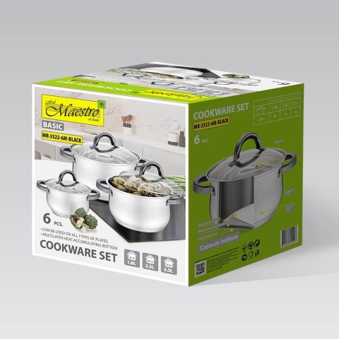 Zestaw garnków garnki komplet 6-ele 1.8L / 2.5L / 3.5L MAESTRO MR-3522-6M-BLACK