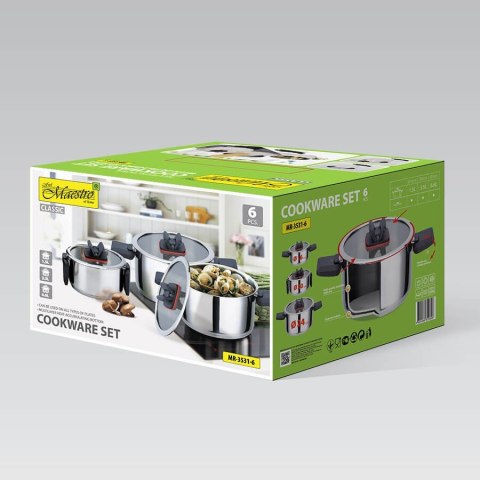 Zestaw garnków ze składanymi uchwytami 6 elem. 1.5L / 3.5L / 6.6L MAESTRO MR-3531-6