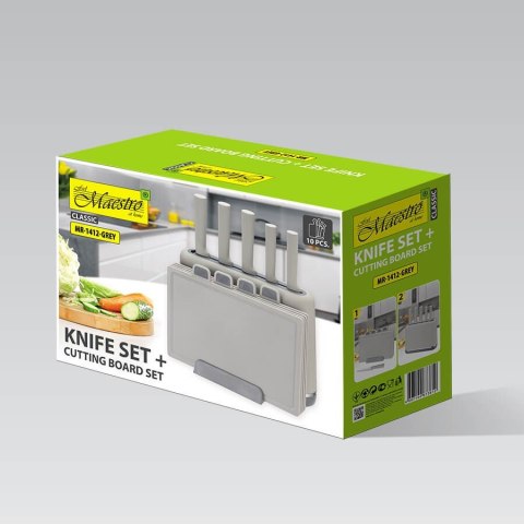 Zestaw noży + desek na podstawce komplet noże kuchenne MAESTRO MR-1412-GREY