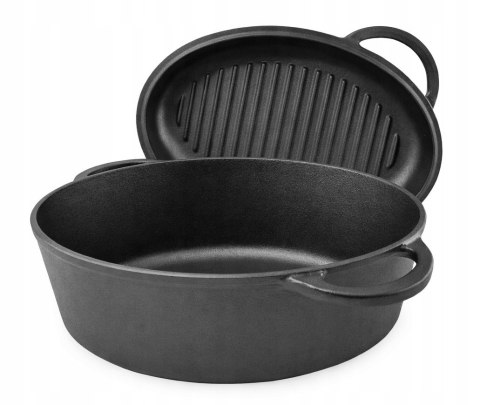 Brytfanna żeliwna z pokrywą grillową, 2w1, 6.4L, 34cm KRISBERG KS-7740