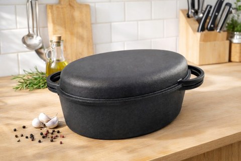 Brytfanna żeliwna z pokrywą grillową, 2w1, 6.4L, 34cm KRISBERG KS-7740