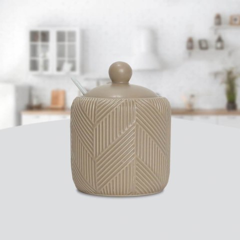 Cukiernica ceramiczna z łyżeczką cukierniczka pojemnik cukier Geometry Beige MAESTRO MR-20004-09