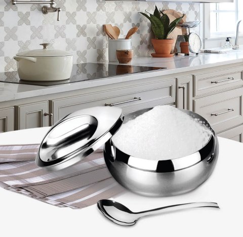 Cukiernica cukierniczka stalowa metalowa srebrna na cukier 300ml MAESTRO MR-1690