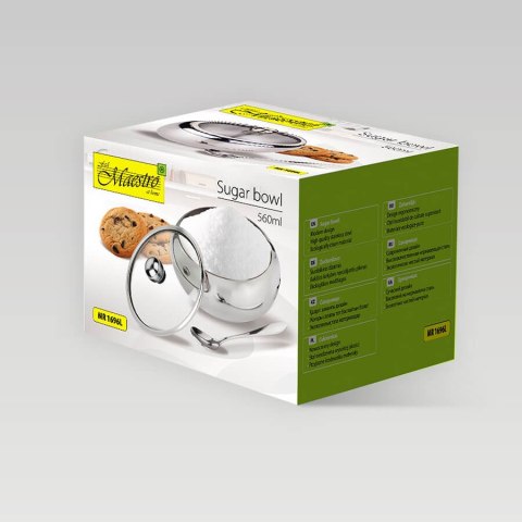 Cukiernica cukierniczka stalowa z łyżeczką na cukier duża 560ml MAESTRO MR-1696L