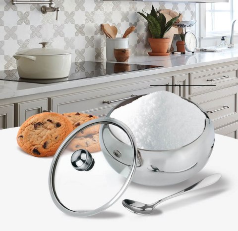 Cukiernica cukierniczka stalowa z łyżeczką pojemnik na cukier 460ml MAESTRO MR-1696