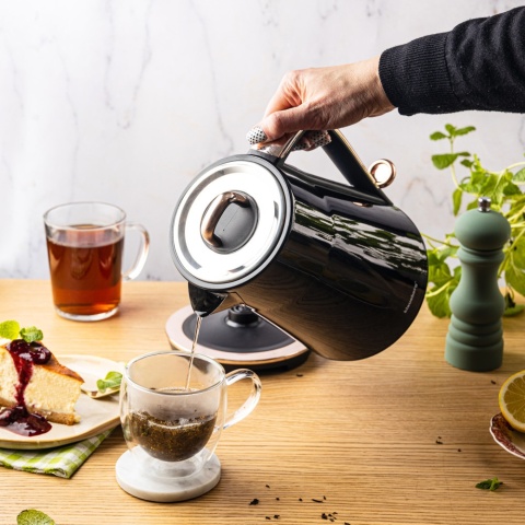 Czajnik elektryczny, stal nierdzewna, czarny, 1,7L, 1850-2200W, KLAUSBERG, KB-9015